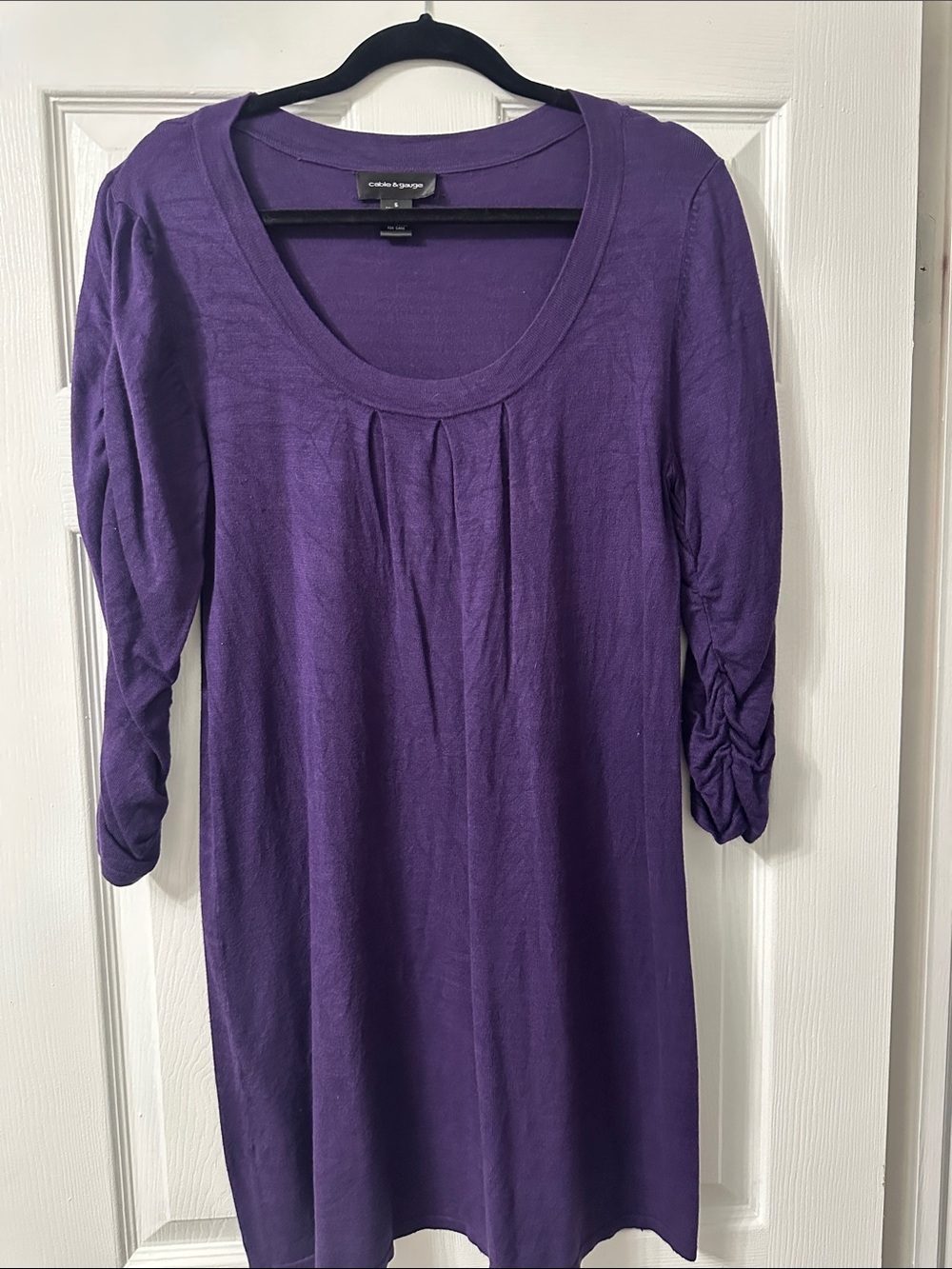 Cynthia Steffe Purple Scoop Neck Ruched-Sleeve Tunic Dress